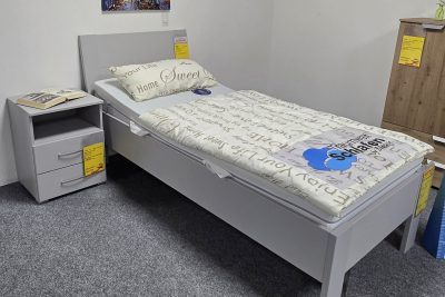 Bett in Seidengrau Dekor Maß  90 x 200 cm. Ohne Nachtschrank, Lattenrost und Matratze!